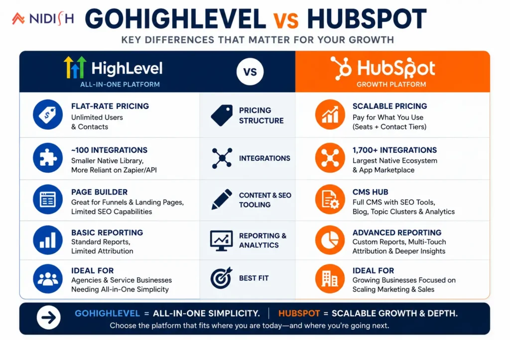 GoHighLevel to HubSpot migration feature comparison