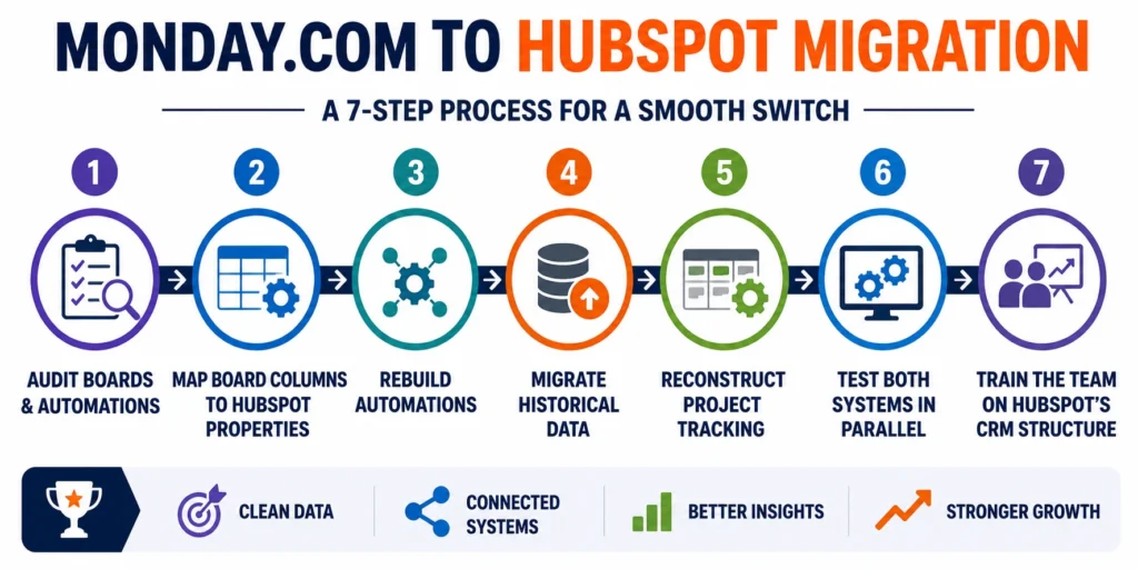 Monday.com to HubSpot migration 7-step process