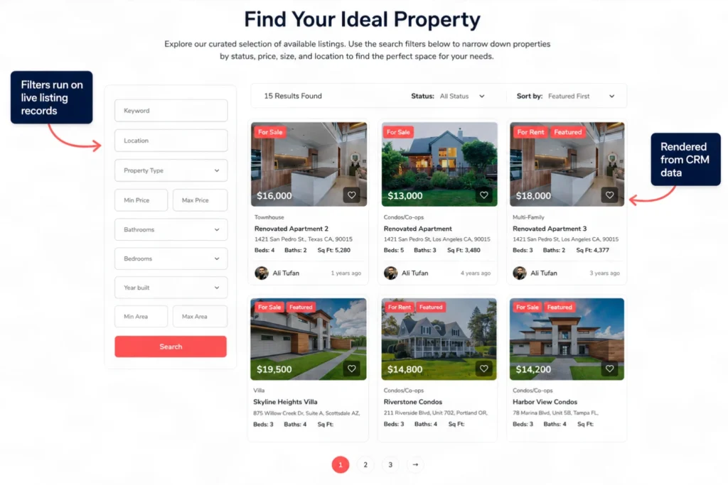 Estate Pro property search and filter interface on HubSpot CMS