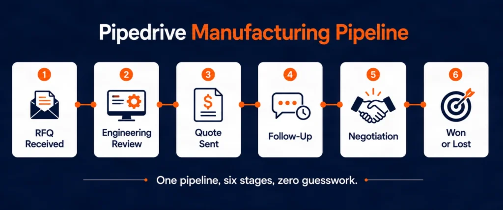 Pipedrive manufacturing pipeline stages from RFQ to Won