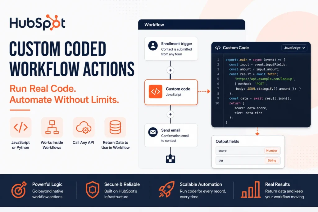 HubSpot custom coded workflow actions overview